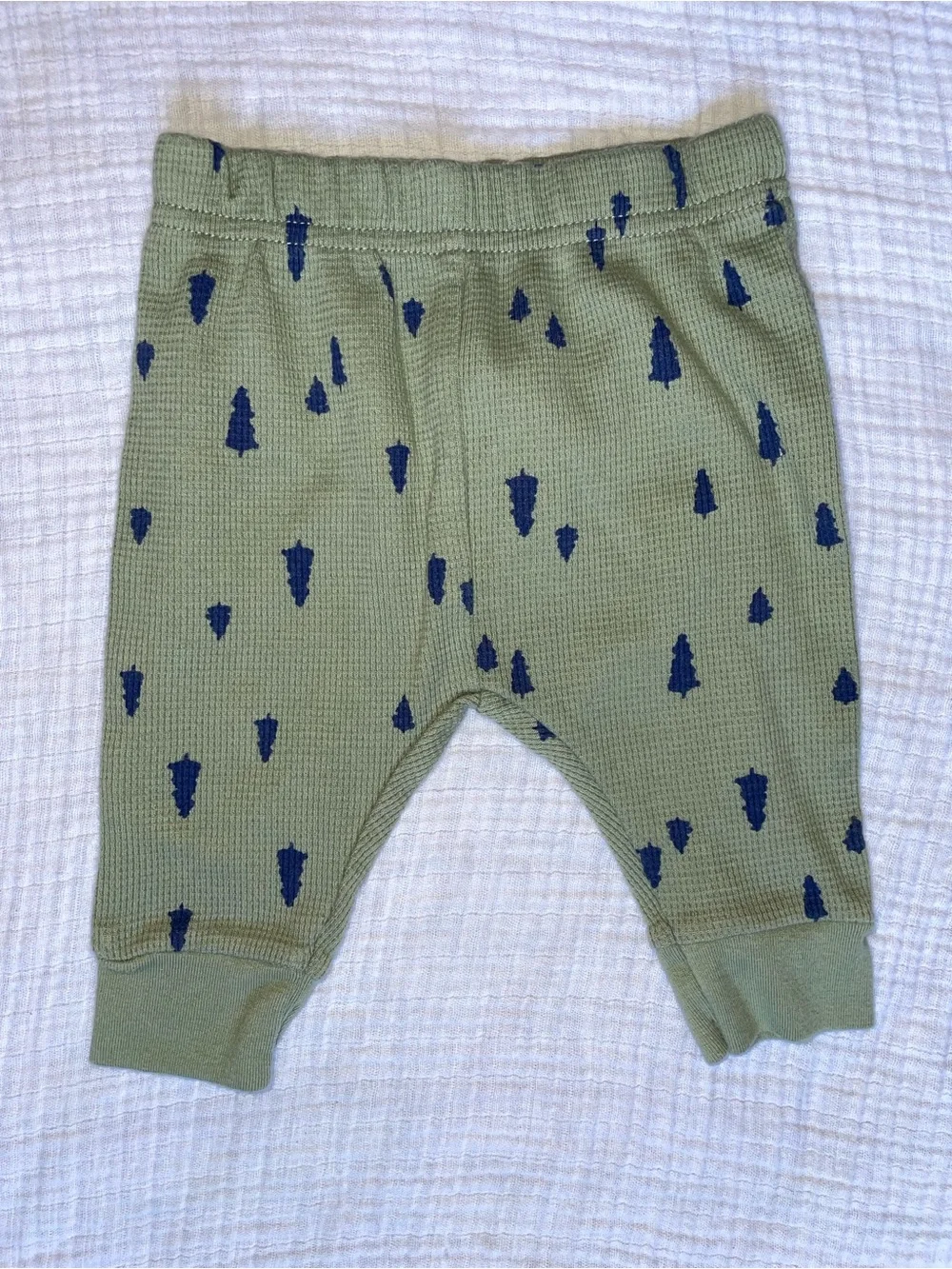 Carter's Olive Green Waffle Knit Baby Pants with Navy Tree Accents